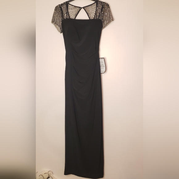 NWT Black Betsy &  Adam maxi dress with beaded sleeves retail $380 - Picture 4 of 11
